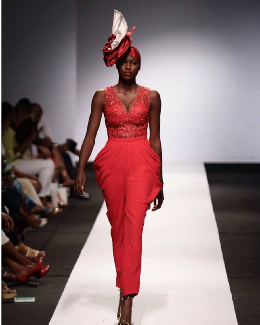 Runway red gele with satin bow