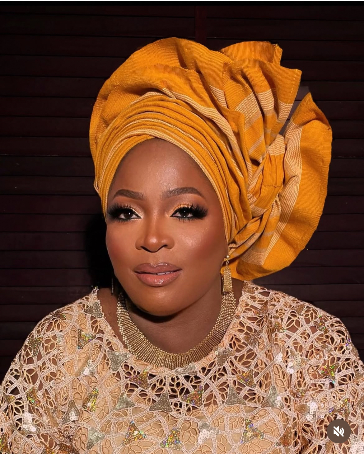 Golden yellow aso-oke gele